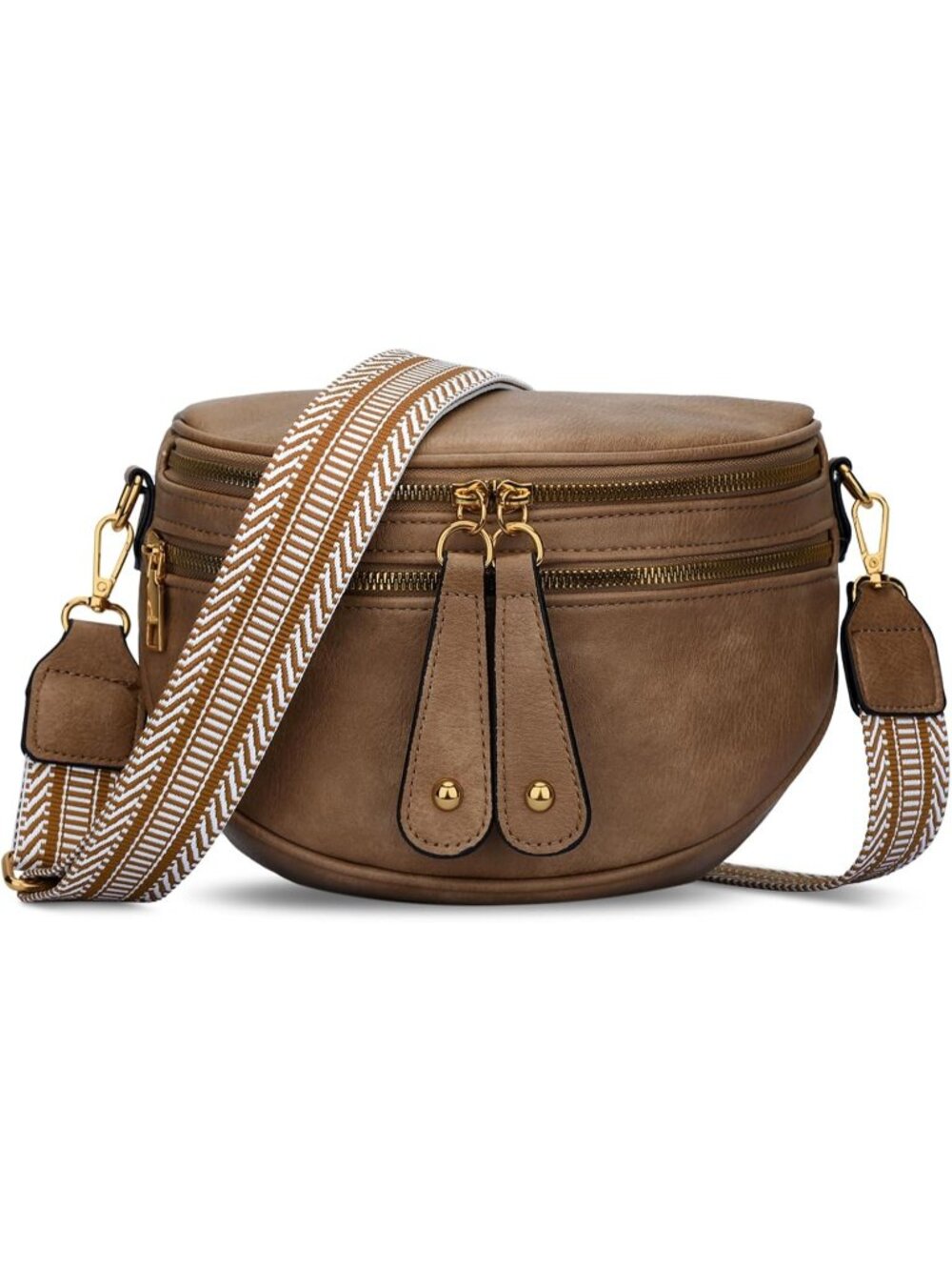Women's Apricot Vegan Leather Trendy Fanny Pack Crossbody Sling Bag Zip Pockets